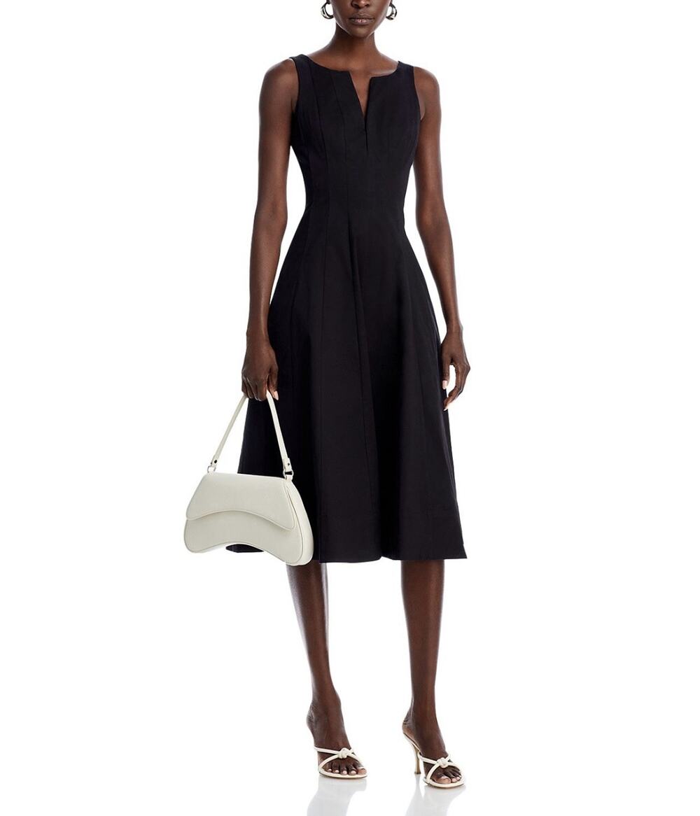 AQUA Bloomingdales Black Paneled Bodice Sleeveless Classic Midi Dress Sz S NWT